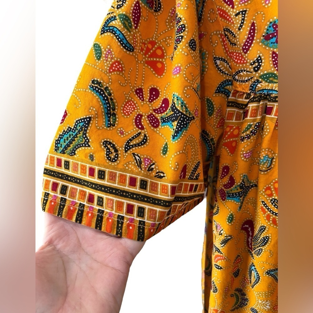 Ankara African print kaftan tunic dress orange with pocket-L OS custom made - Picture 5 of 5